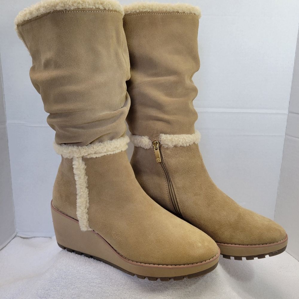 Anne Klein Preslie Slouch Shearling Style Womens size 9 Faux Fur Lined Boots